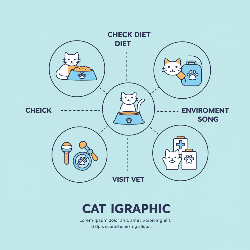Infographic summarizing key takeaways for managing cat pica, including diet, enrichment, and vet care.