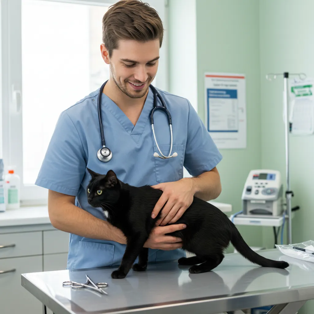 Veterinarian examining a cat to diagnose cat pica.