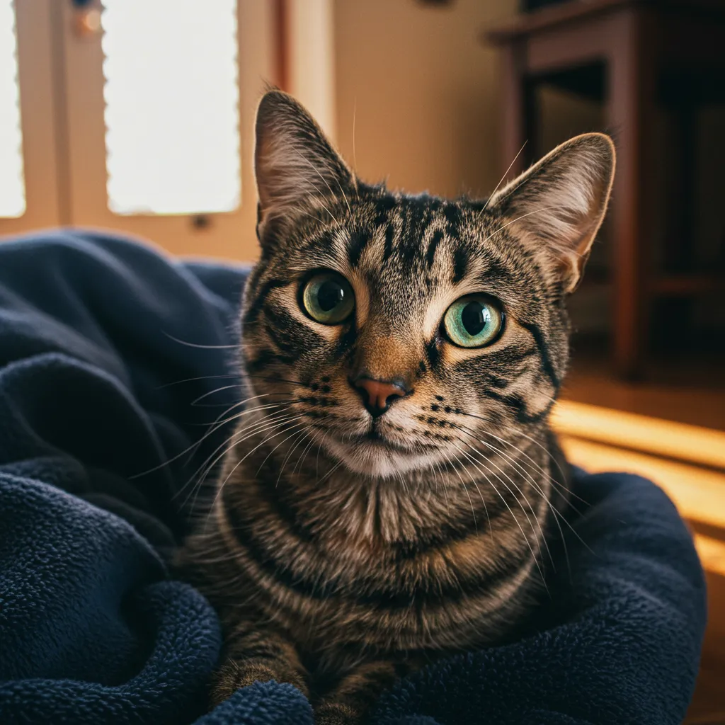 Curious tabby cat looking at the camera, illustrating cat name recognition. and learn