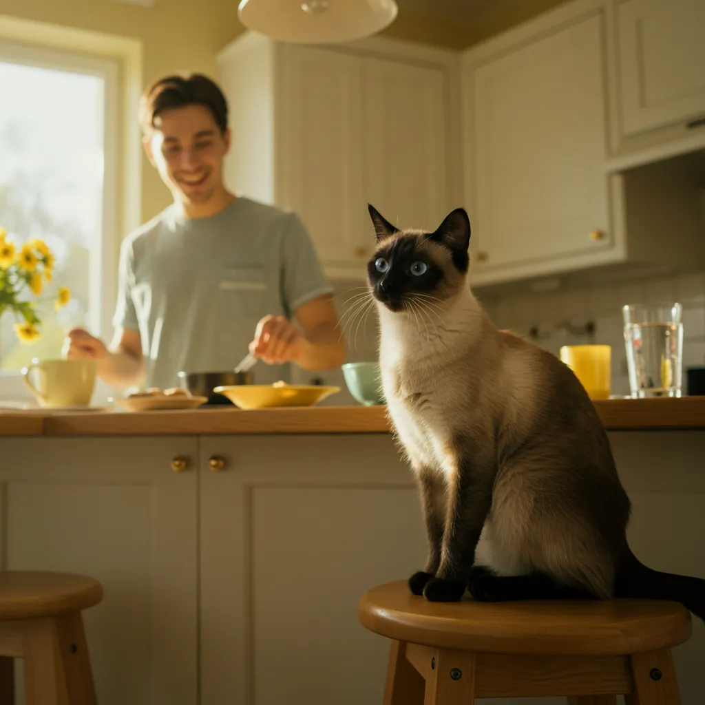 Cat showing signs of name recognition with perked ears.