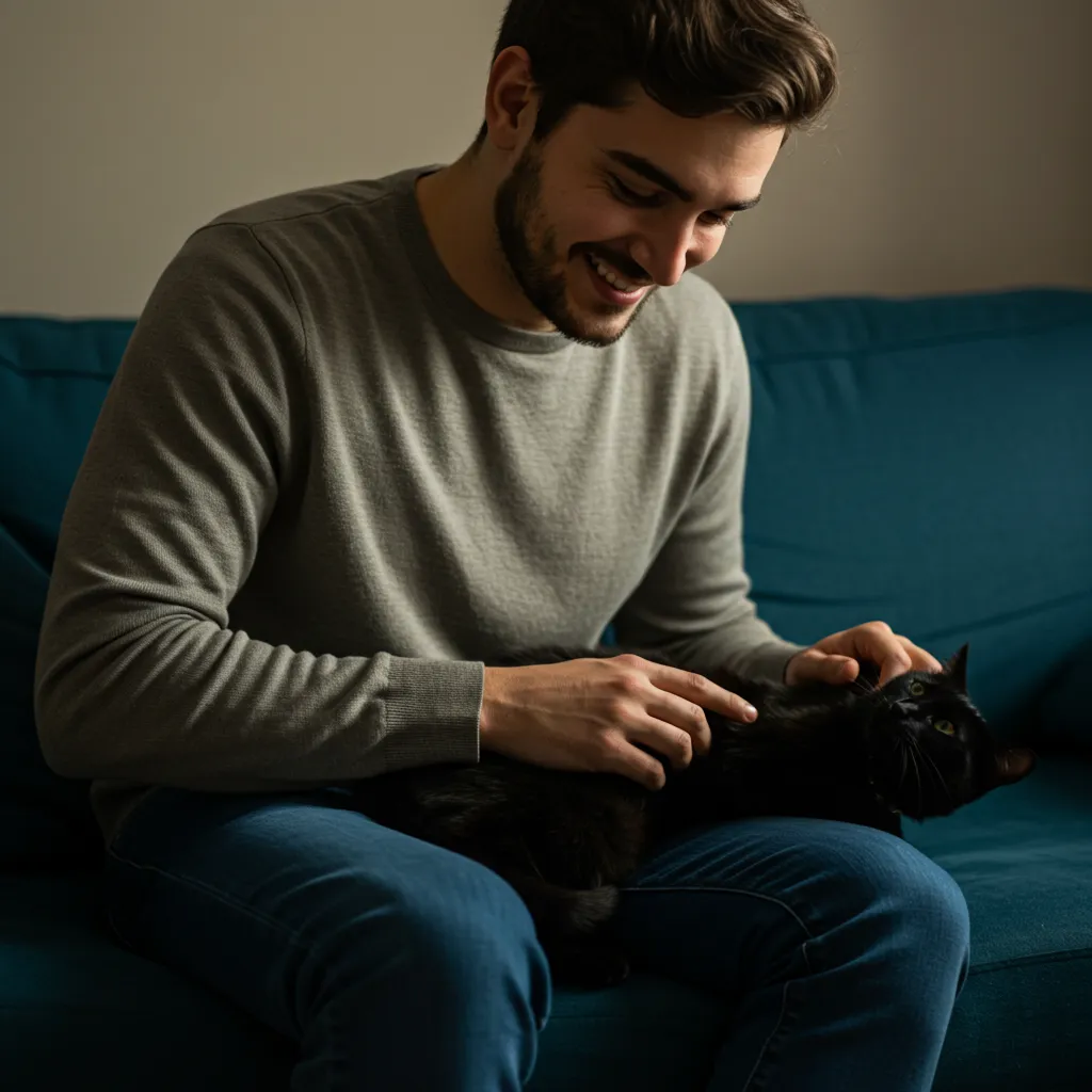 Cat and owner bonding during name training session.