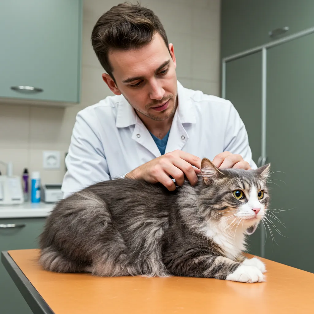 Cat with ear baldness being checked for fungal infection.