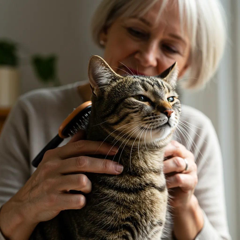 Cat grooming session to prevent ear hair loss.
