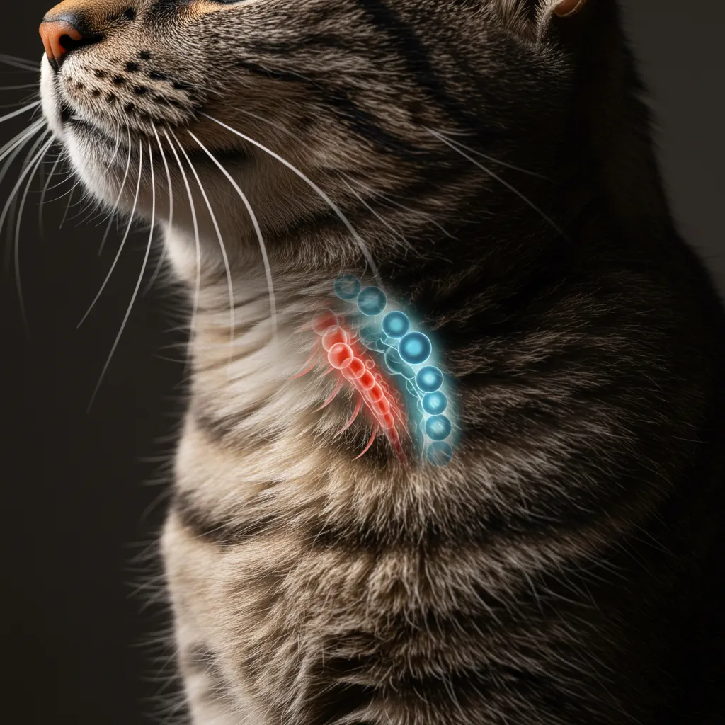 Close-up of a cat’s throat showing the cat purring mechanism with a subtle vibration effect.