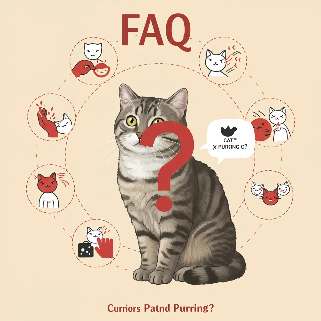 Curious cat with a question mark, representing FAQ about cat purring behavior and cat health and purring.