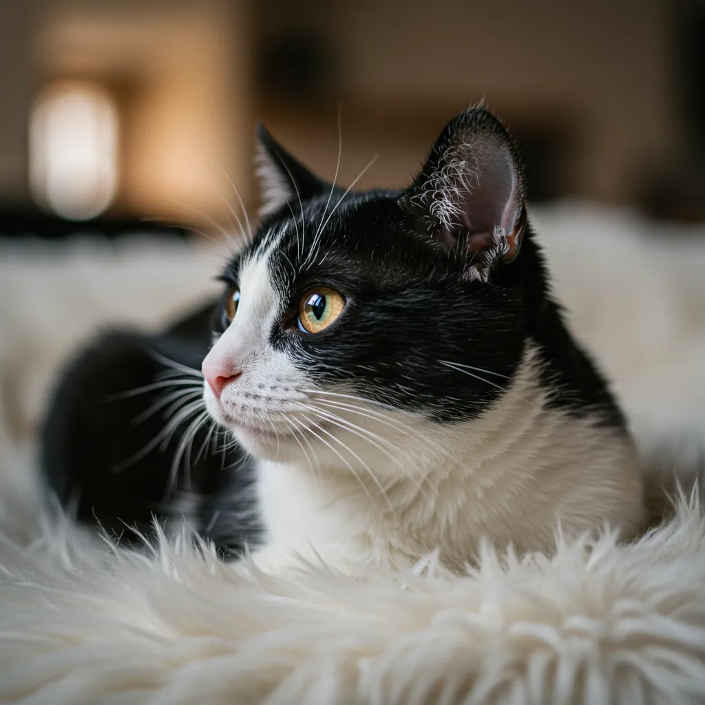 Cat with ear hematoma showing slight swelling on the ear flap, resting comfortably at home.