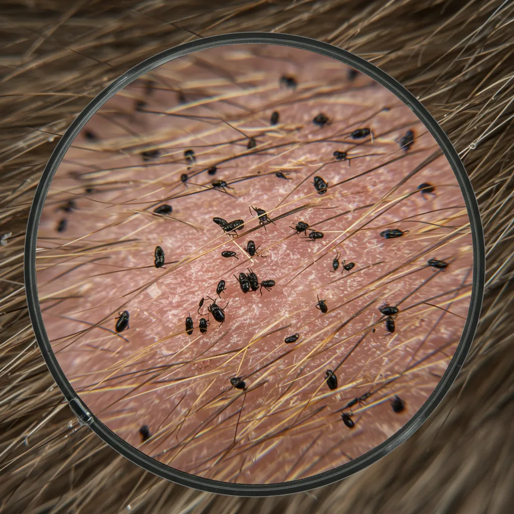 Fleas on cat fur causing tail hair loss due to irritation.
