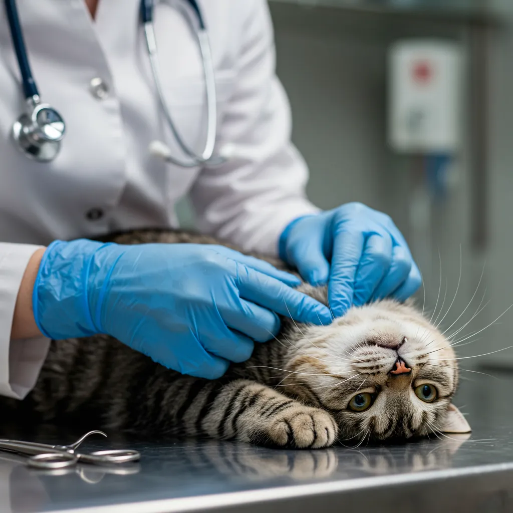  Veterinarian checking a cat’s teeth to rule out medical causes of aggression.