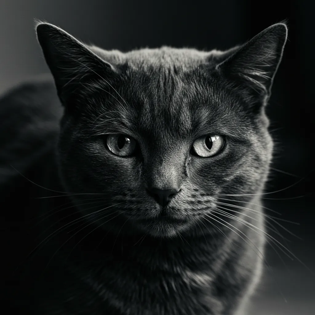 Cat with flattened ears and dilated pupils displaying aggressive signs on face.