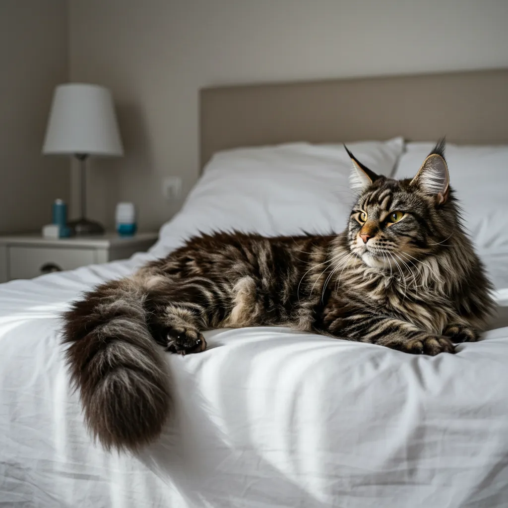  Maine Coon cat with asthma inhaler.