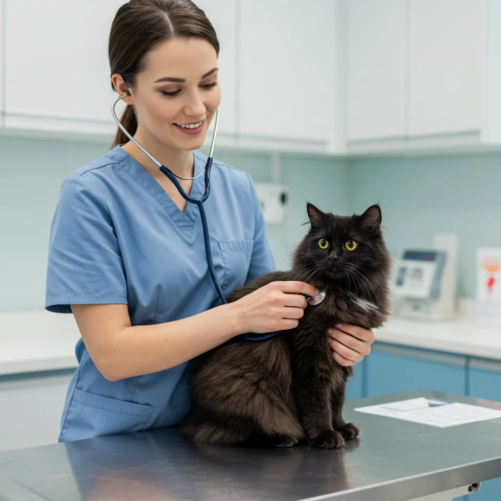Cat at vet visit for coughing evaluation and diagnosis.