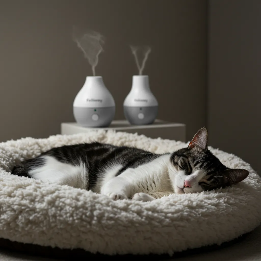 Calm cat sleeping in cozy bed, part of a stress-free cat bedtime routine to reduce cat hyperactivity