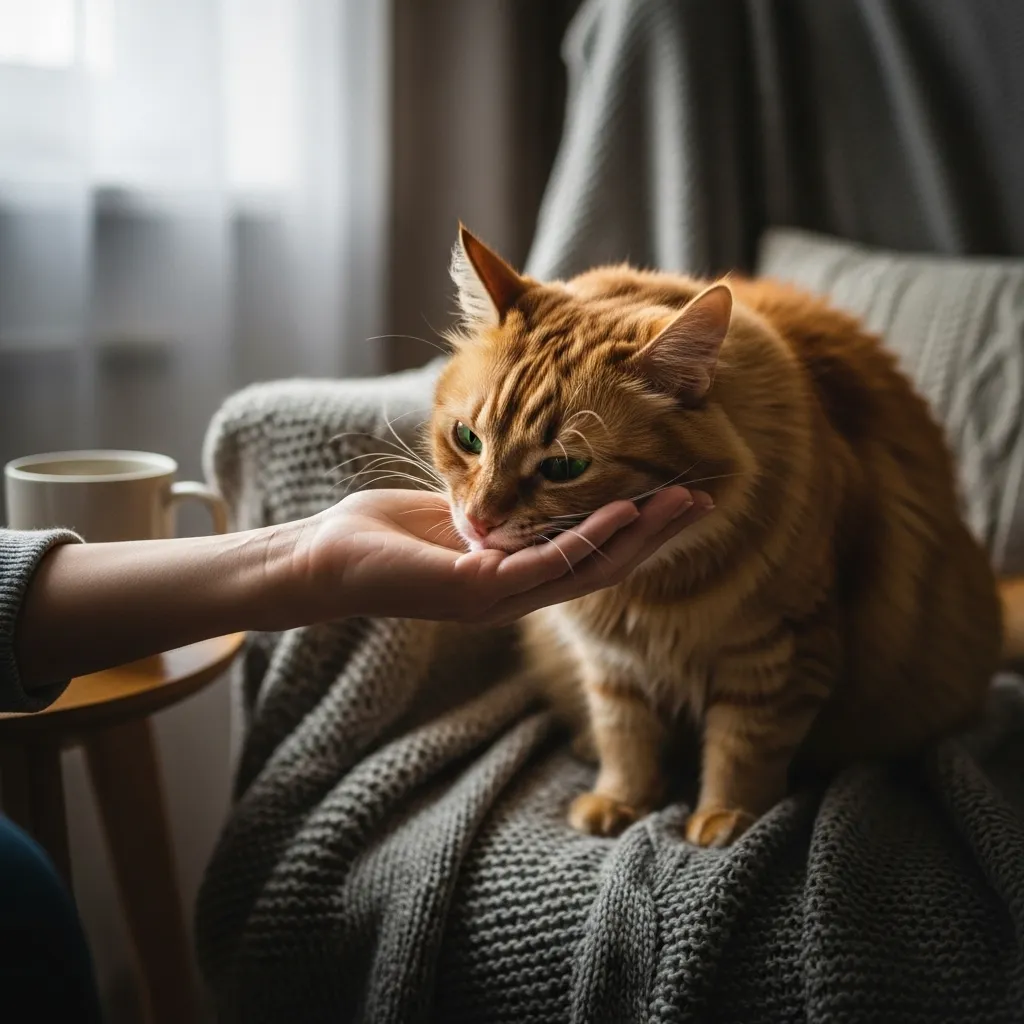 Cat bunting against a hand, showing trust and affection.