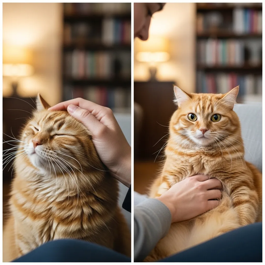 Comparison of proper head petting vs. improper belly petting, highlighting cat body language with  cues Tickle .