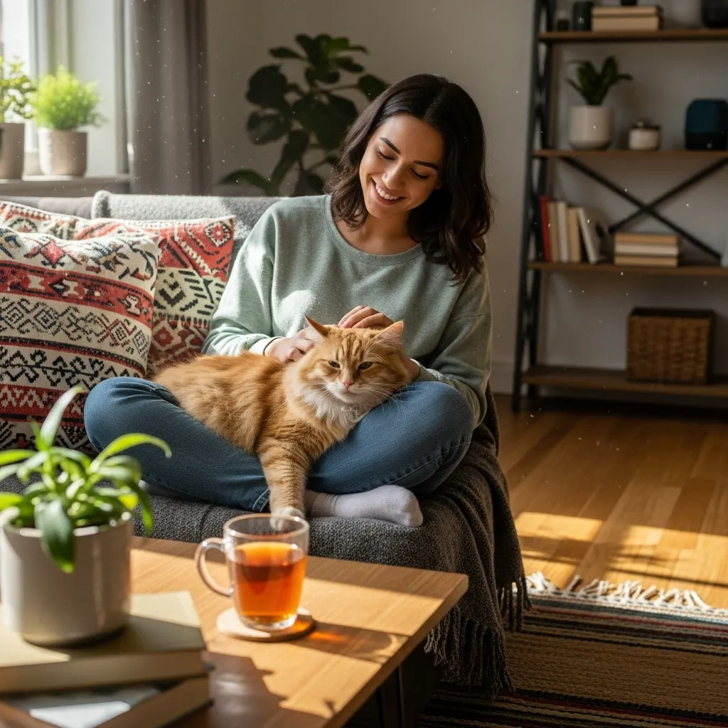 Cat and owner bonding through gentle petting, showcasing emotional connection with cats.