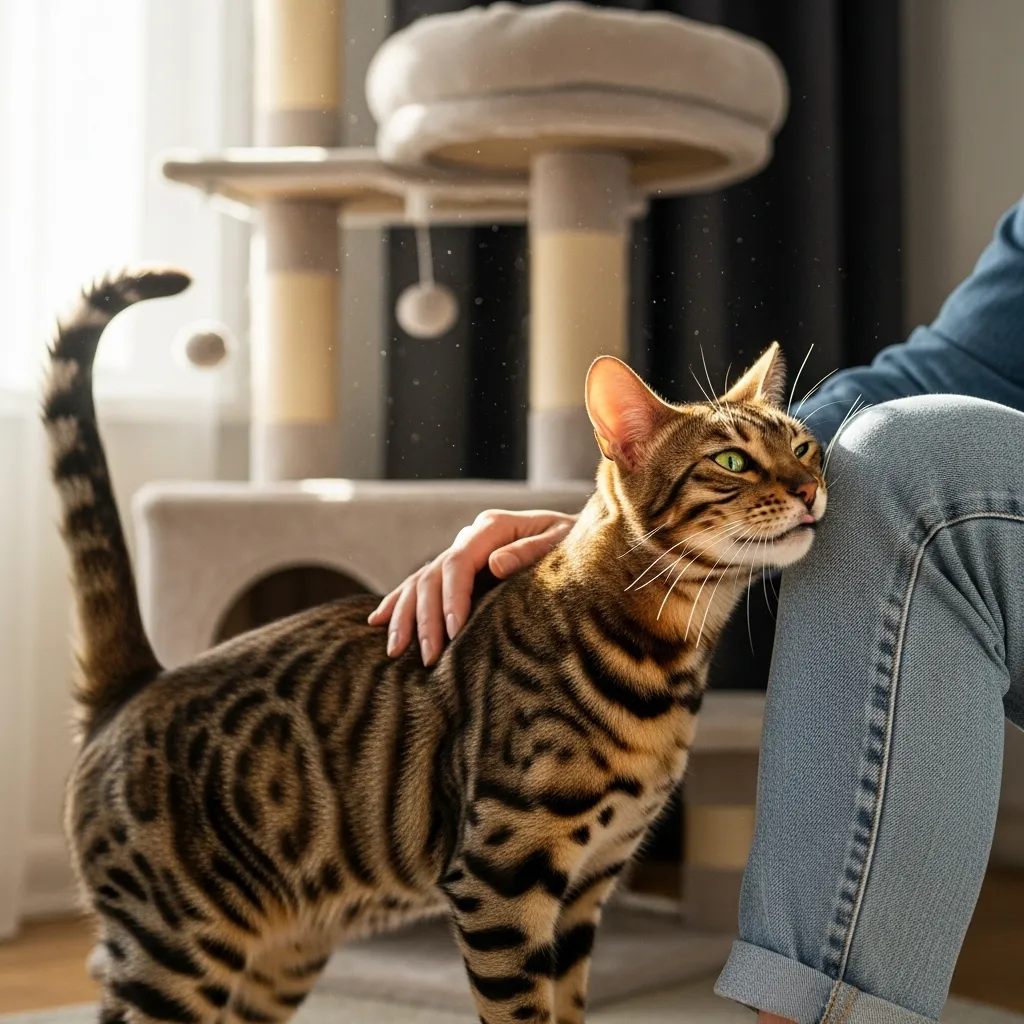 ngal cat marking owner with a gentle tap near a cat tree.