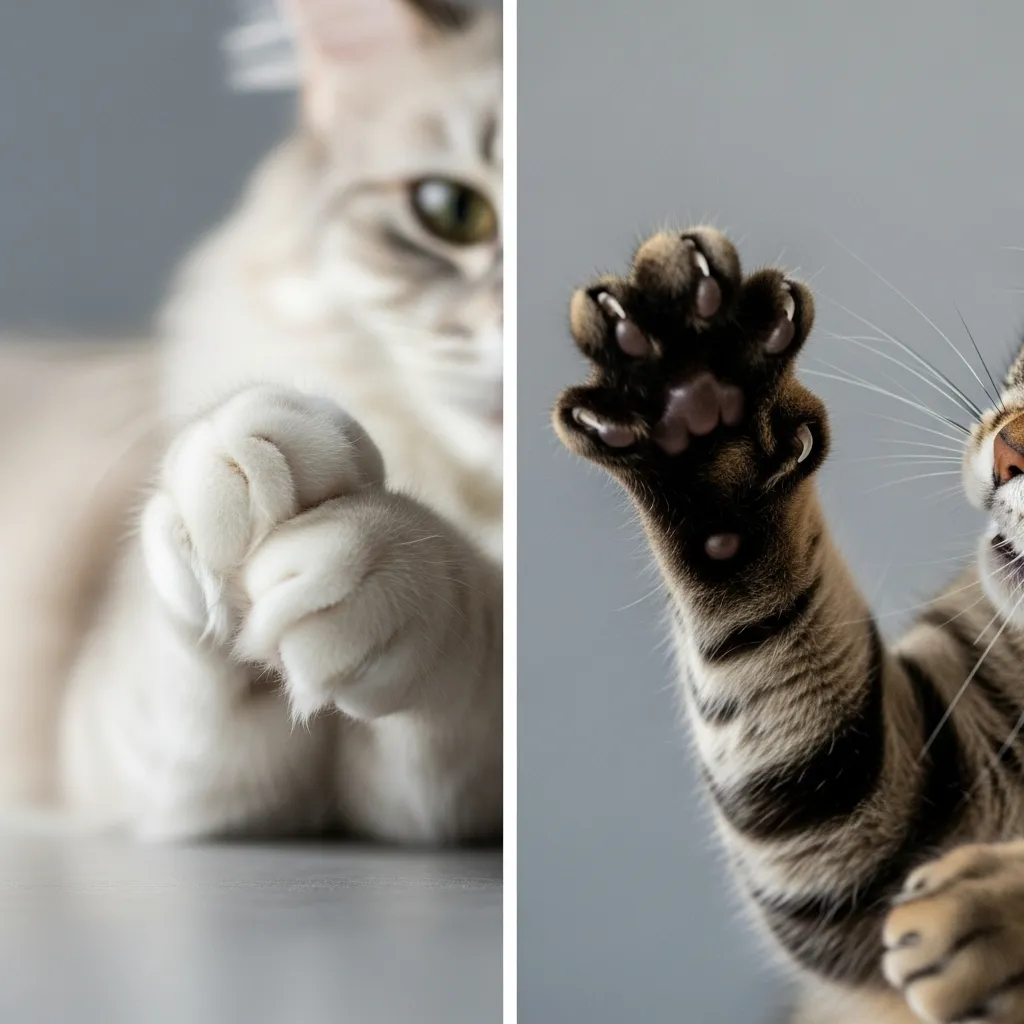 Split image of a cat tapping gently vs. swatting aggressively.