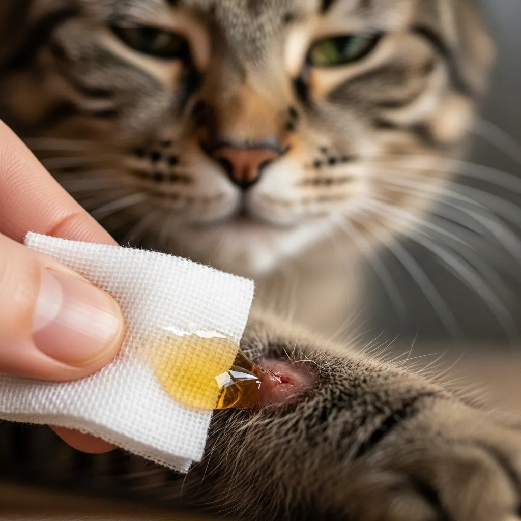Cat Wound Care 5 Applying antiseptic to clean a cat's wound safely