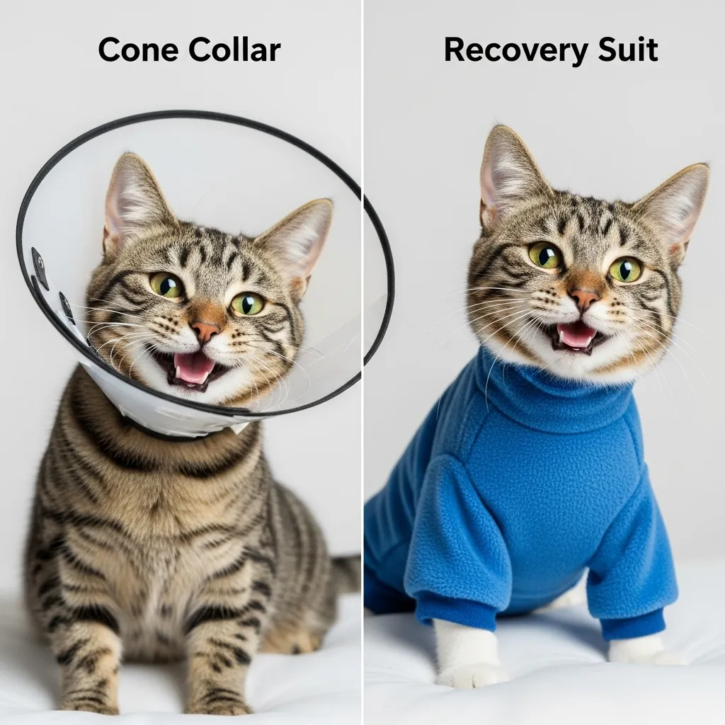Cat Wound Care 6 Cat in cone collar vs. recovery suit to prevent wound licking