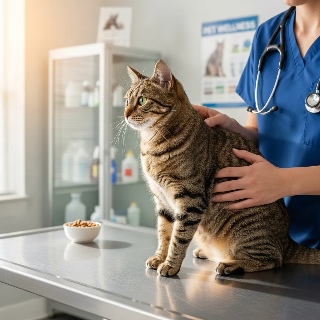  Cat at vet clinic for voice loss diagnosis.