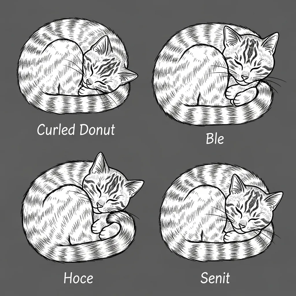 Collage of cat sleeping positions, including curled, sprawled, and loaf.