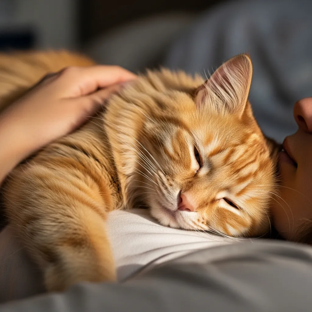 Cat sleeping on owner’s chest, showing emotional bonding.