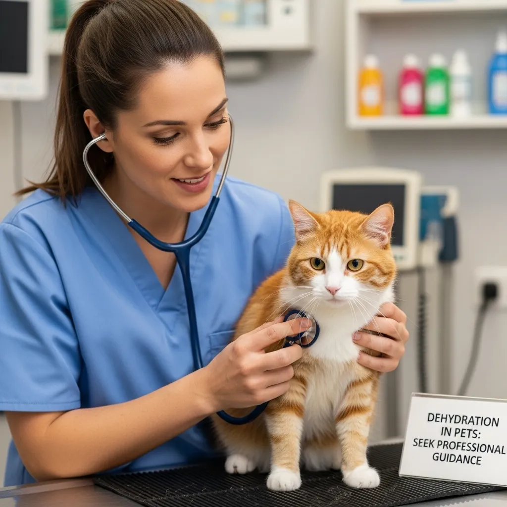  Veterinarian checking a cat for dehydration symptoms during a visit.