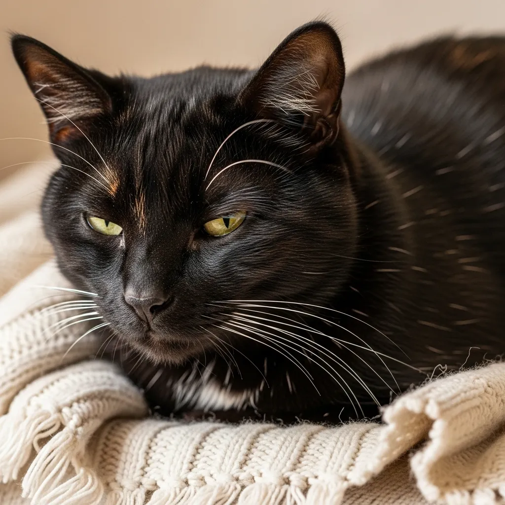 Senior black cat with brown fur streaks, illustrating black cat color change due to aging.