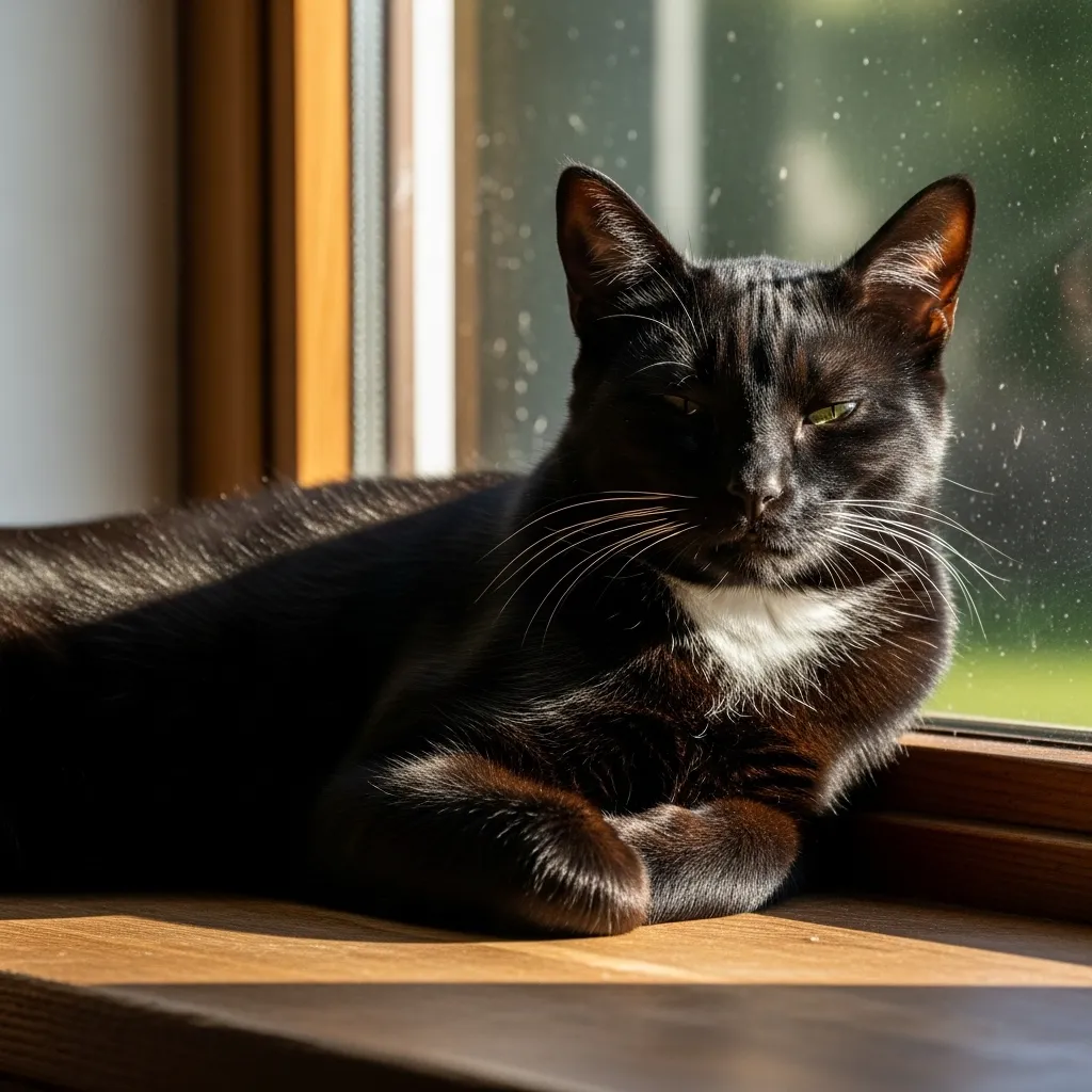 Why Does My Black Cat Have White Hairs 2 Black cat with white chest patch, illustrating the white spotting gene in cats.