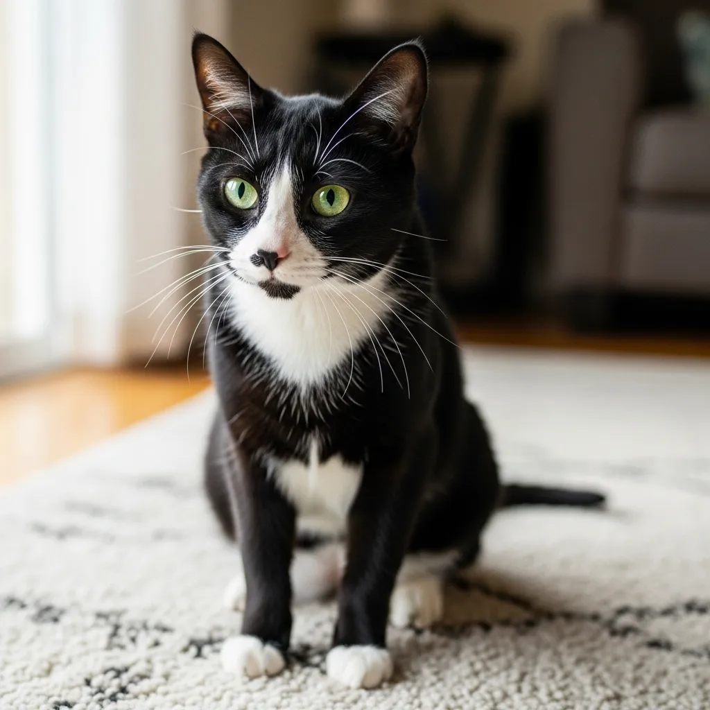 Why Does My Black Cat Have White Hairs 3 Black cat with white patches from vitiligo, showing progressive feline coat depigmentation.
