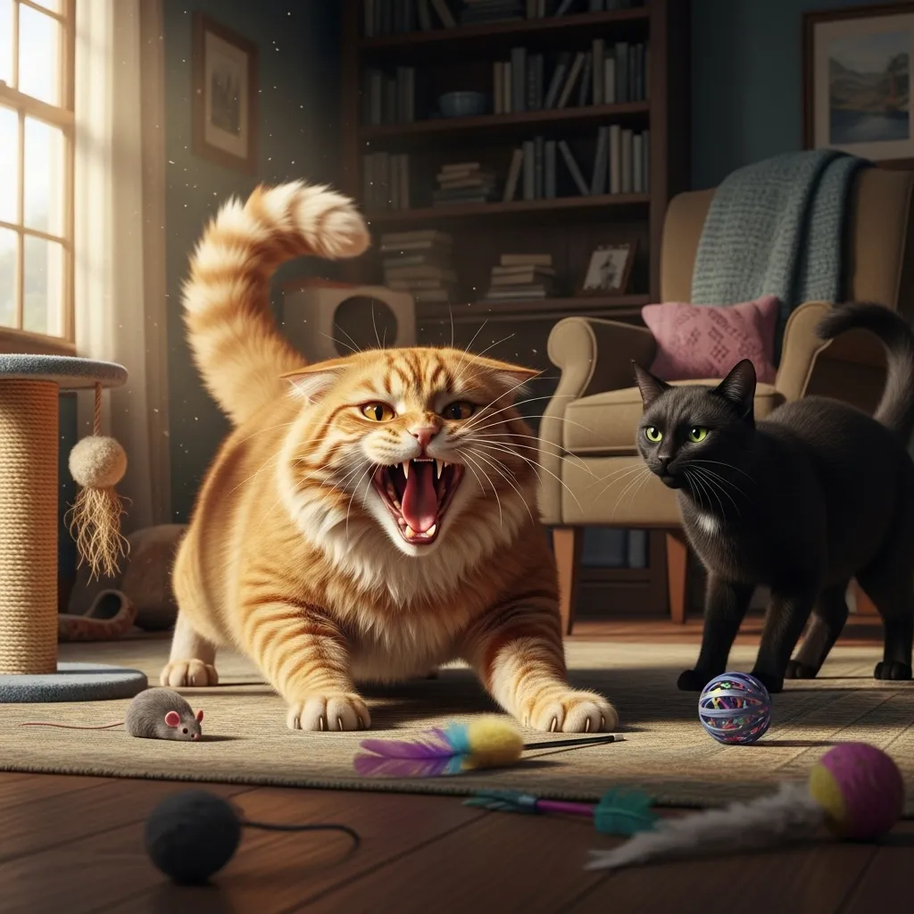 Tom cat showing aggression, highlighting territorial behavior in male cats.