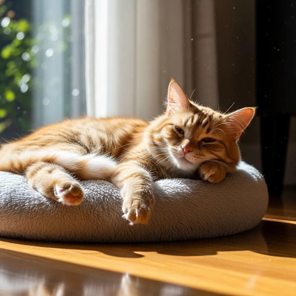  Neutered tom cat relaxing, showcasing benefits of neutering male cats.