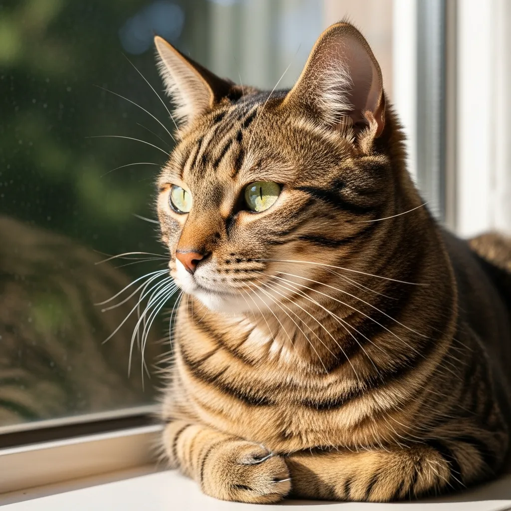 Healthy FIV-positive cat in a sunny window, highlighting successful FIV cat care.