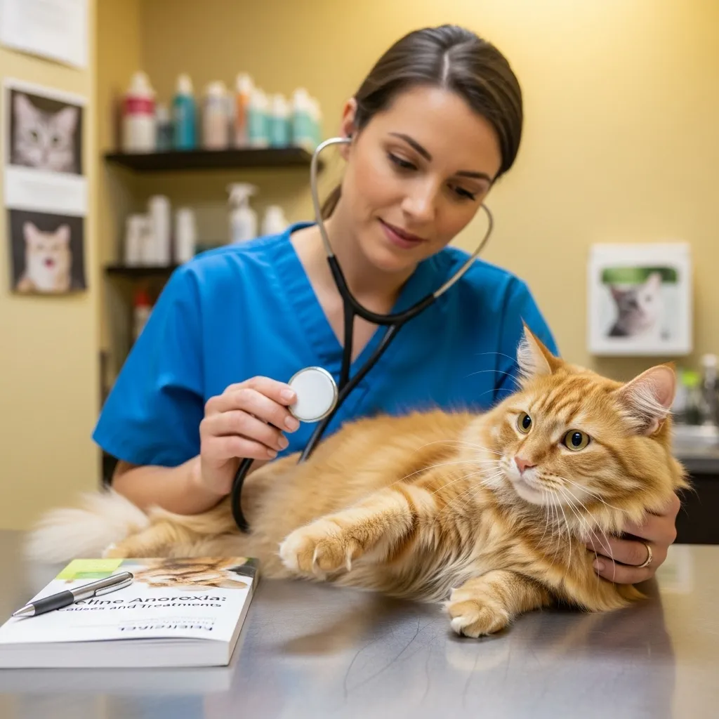Veterinarian examining a cat for loss of appetite in cats, emphasizing the need for a health check.