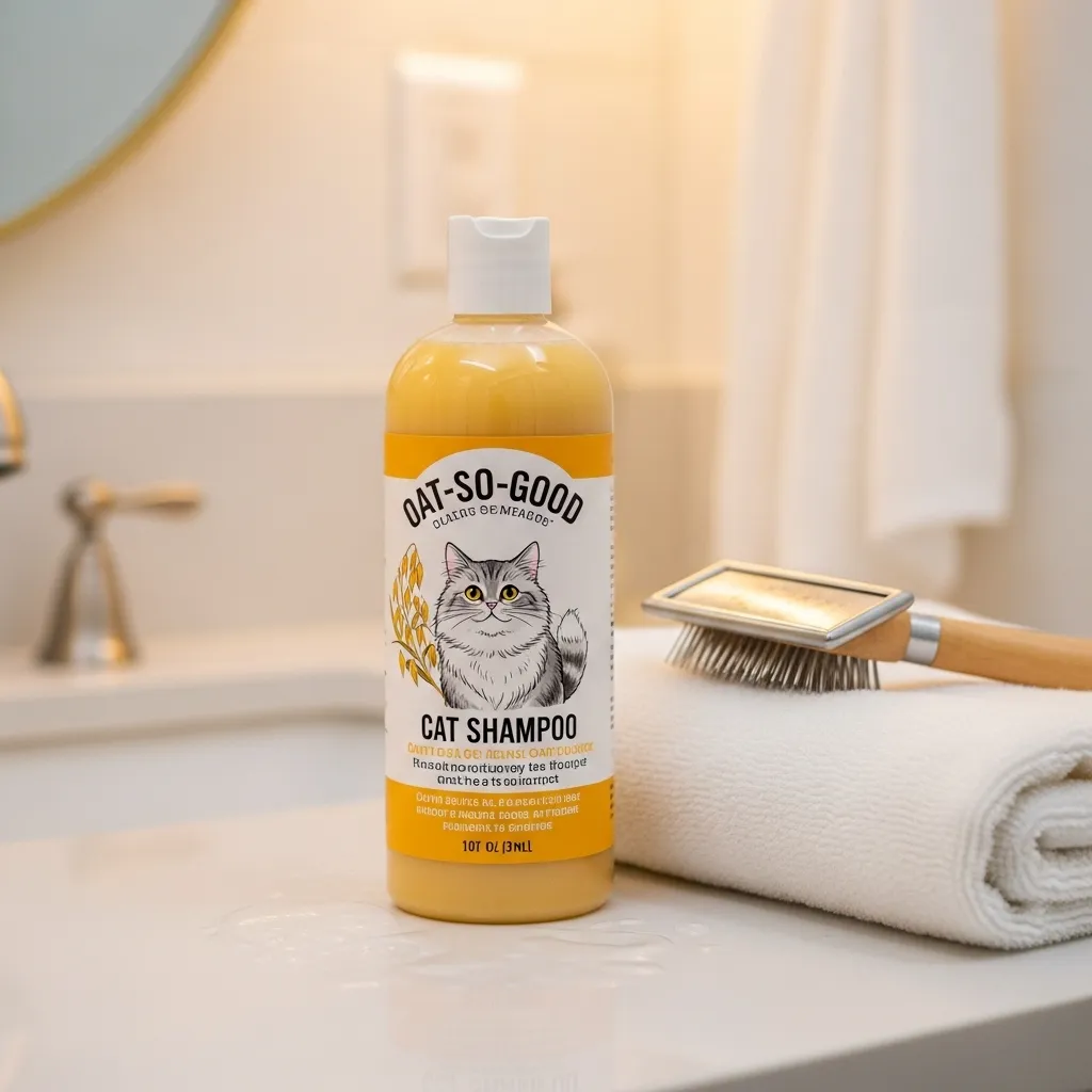 Oatmeal cat shampoo, a vet-approved solution for treating cat dandruff.