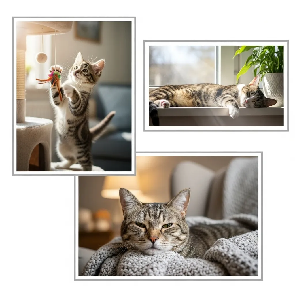  Kitten, adult, and senior cats showcasing different life stages for vet care.