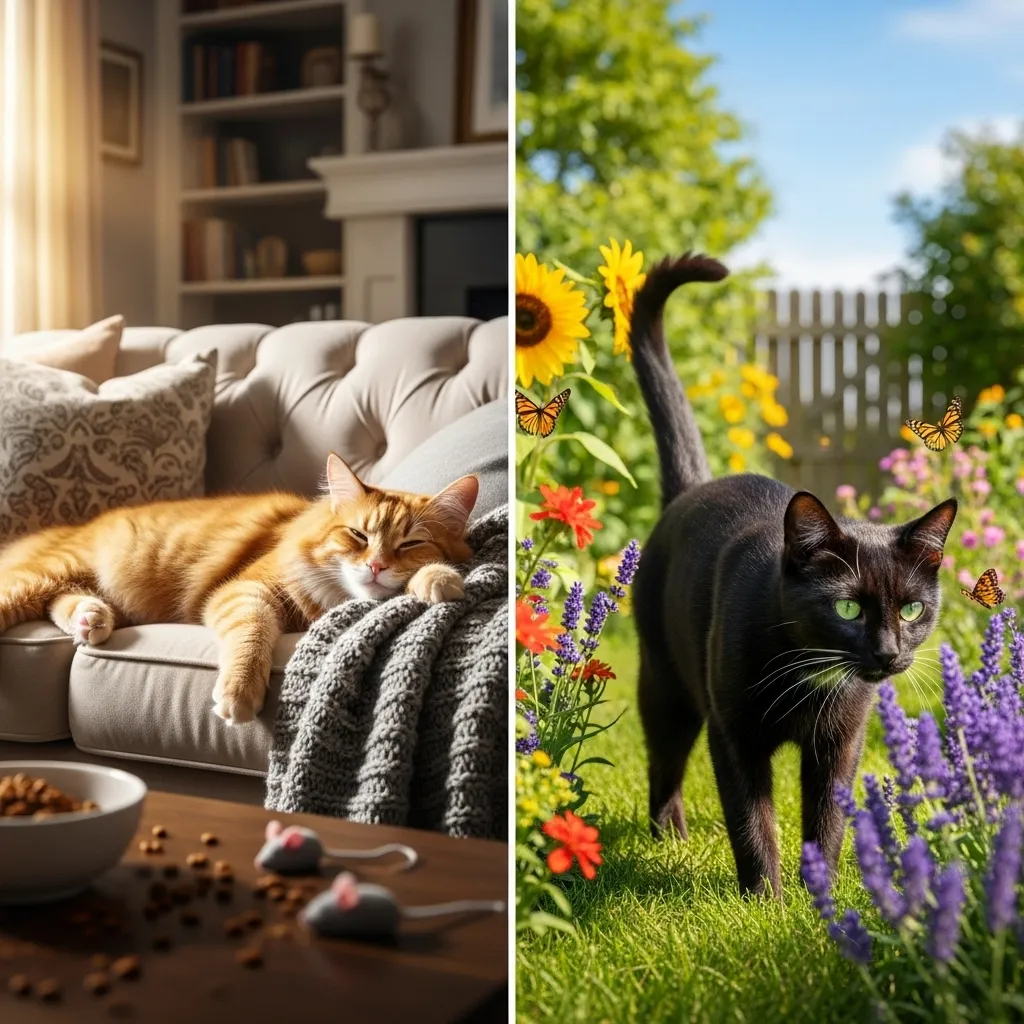  Indoor and outdoor cats showcasing different vet care needs.