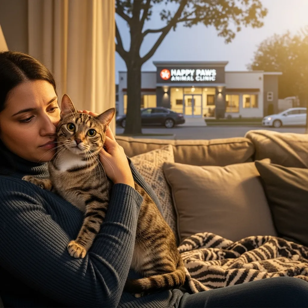 Cat owner with a neutered cat, highlighting responsible pet care.