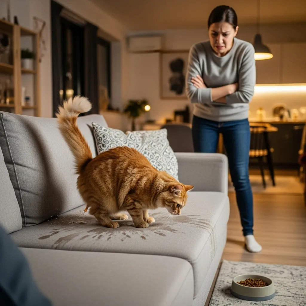 Unneutered cat spraying, causing household disruption.