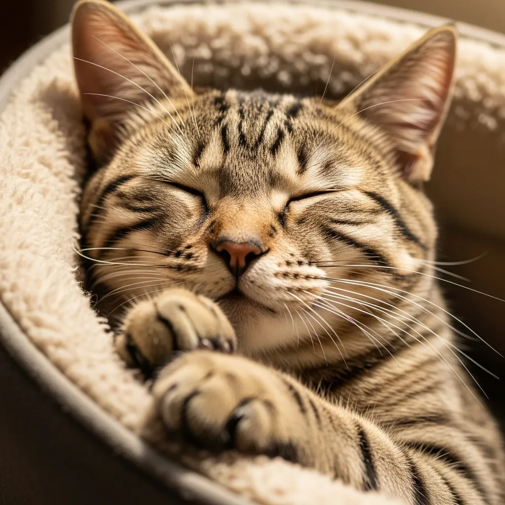 Cat in REM sleep with twitching paws, showing active feline sleep behavior.