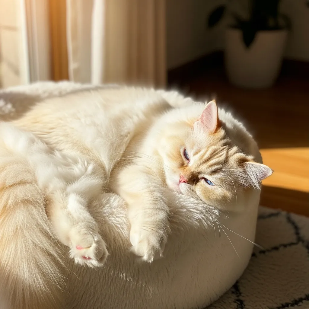 Persian cat napping on a cozy bed, highlighting ideal cat sleeping habits.