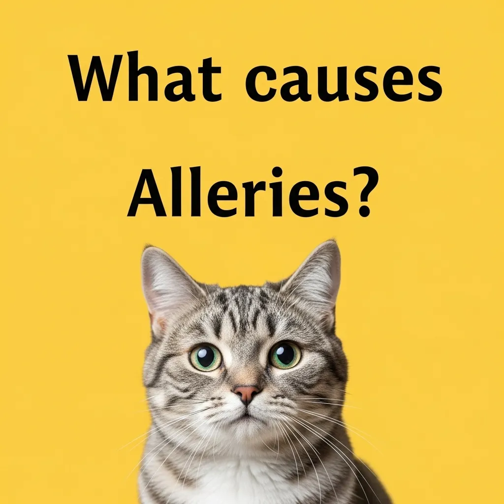 FAQ graphic with a cat and text bubbles answering common cat allergy testing questions.