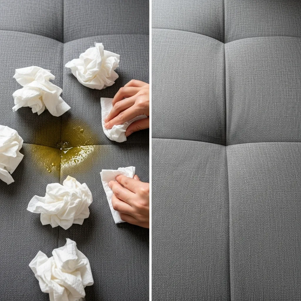 Blotting up fresh cat urine from couch - before and after results