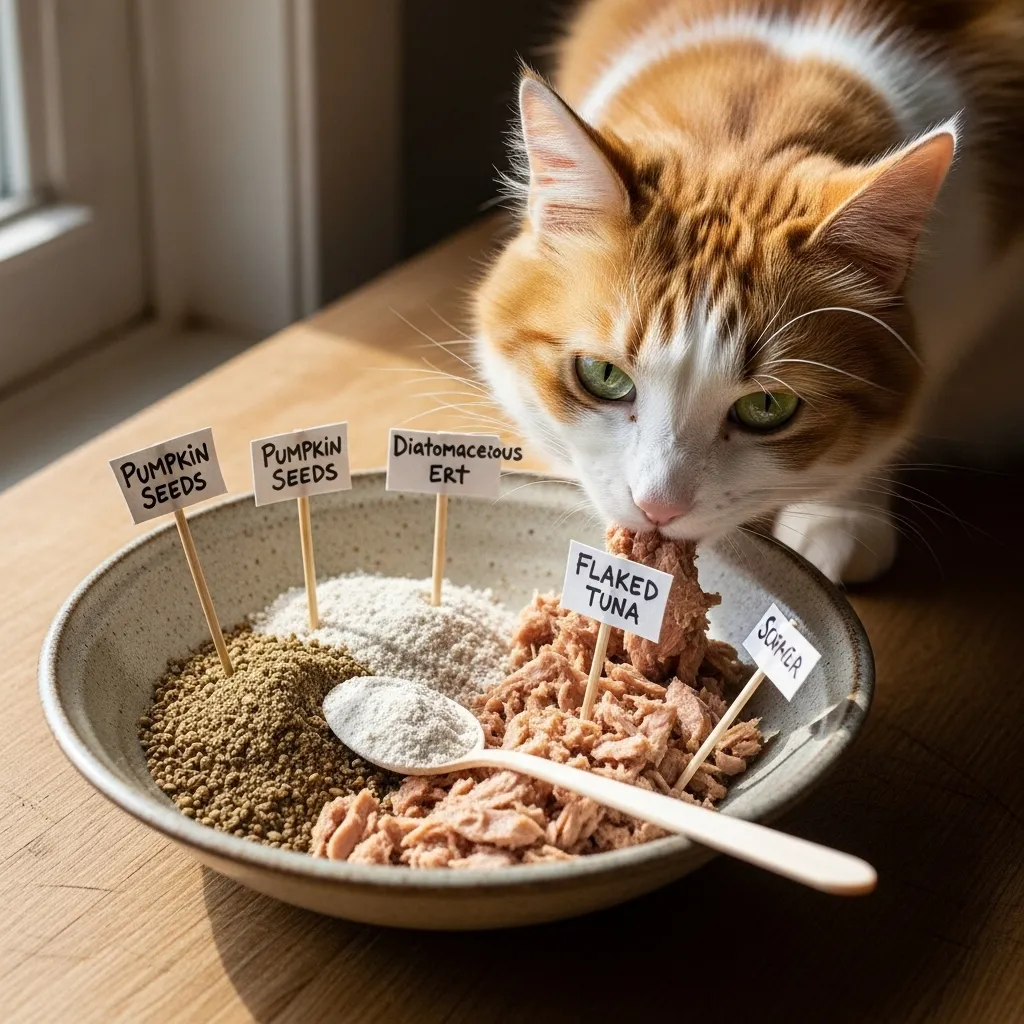 Homemade cat dewormer recipe with pumpkin seeds and natural remedies