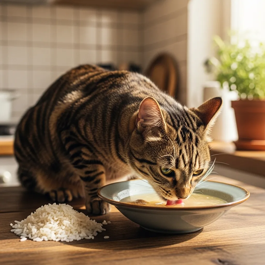 Cat drinking chicken broth for diarrhea hydration relief