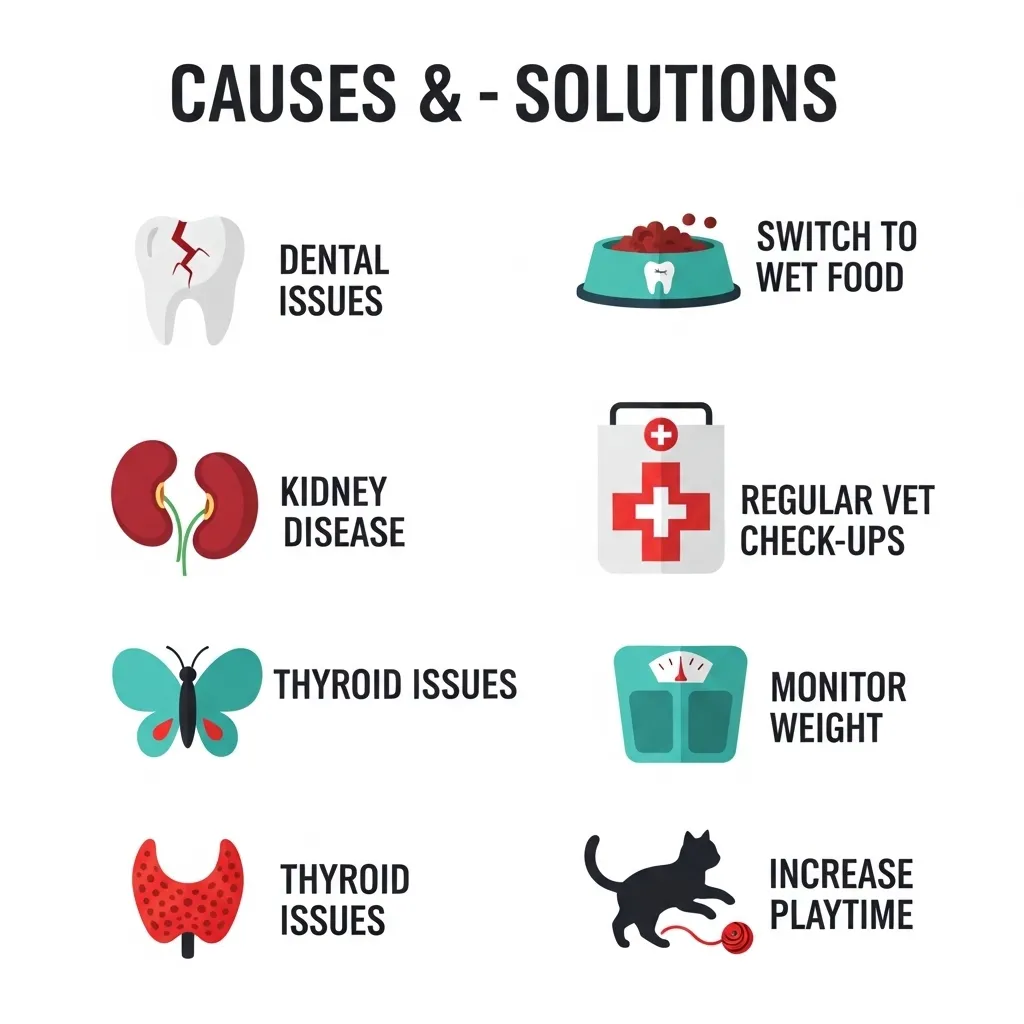 Cat weight loss key takeaways infographic: causes and solutions"