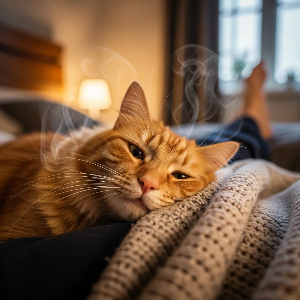 Why cats seek human warmth - cat sleeping pressed against owner for heat