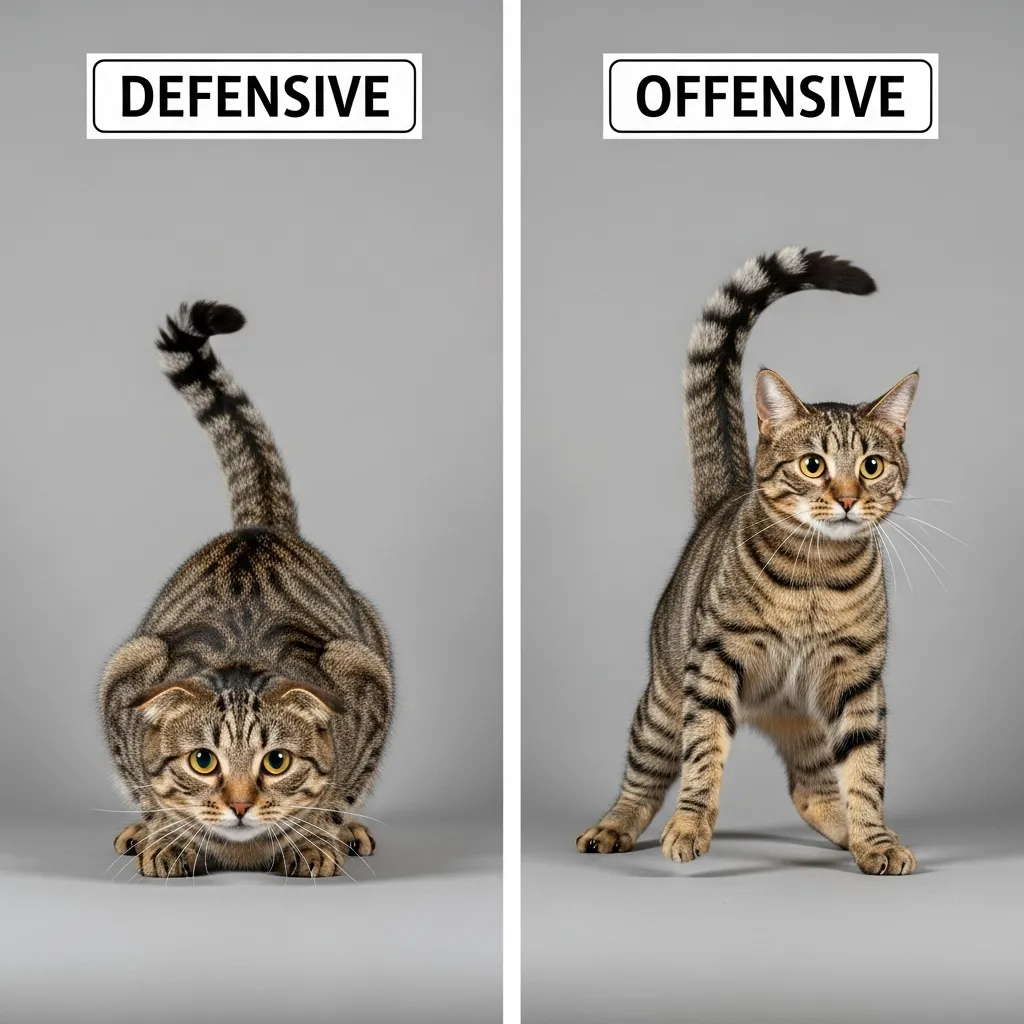 cat body language aggression defensive vs offensive postures comparison