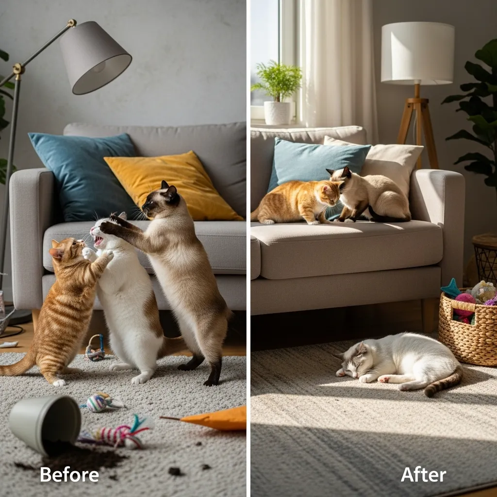 multi cat household aggression before after peaceful solution