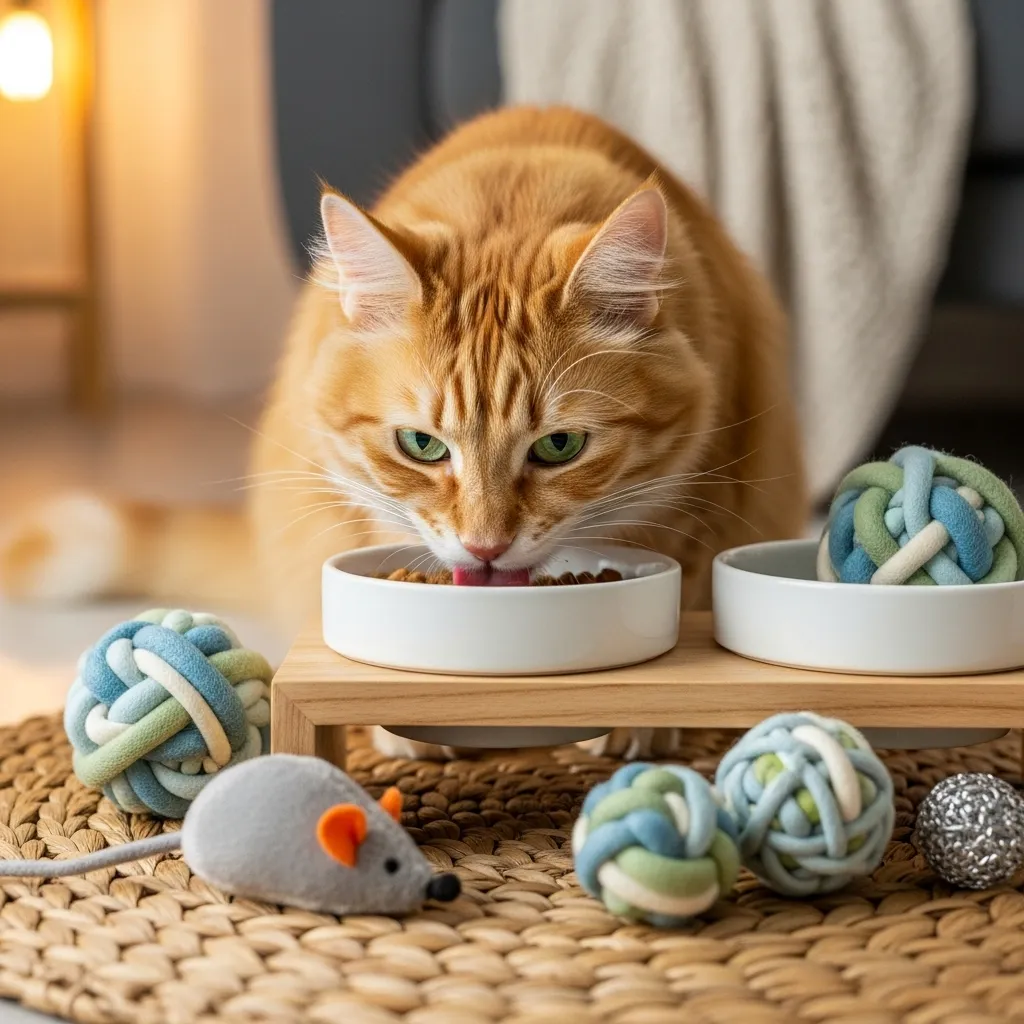 Cat eating at a calm feeding station to support weight gain and healthy cat nutrition.